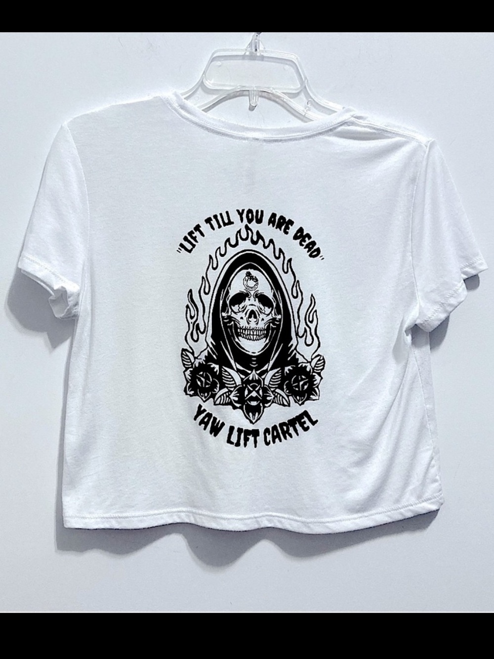 Bella Canvas White Cropped Cotton Tee ‘Lift till you are dead’ Halloween